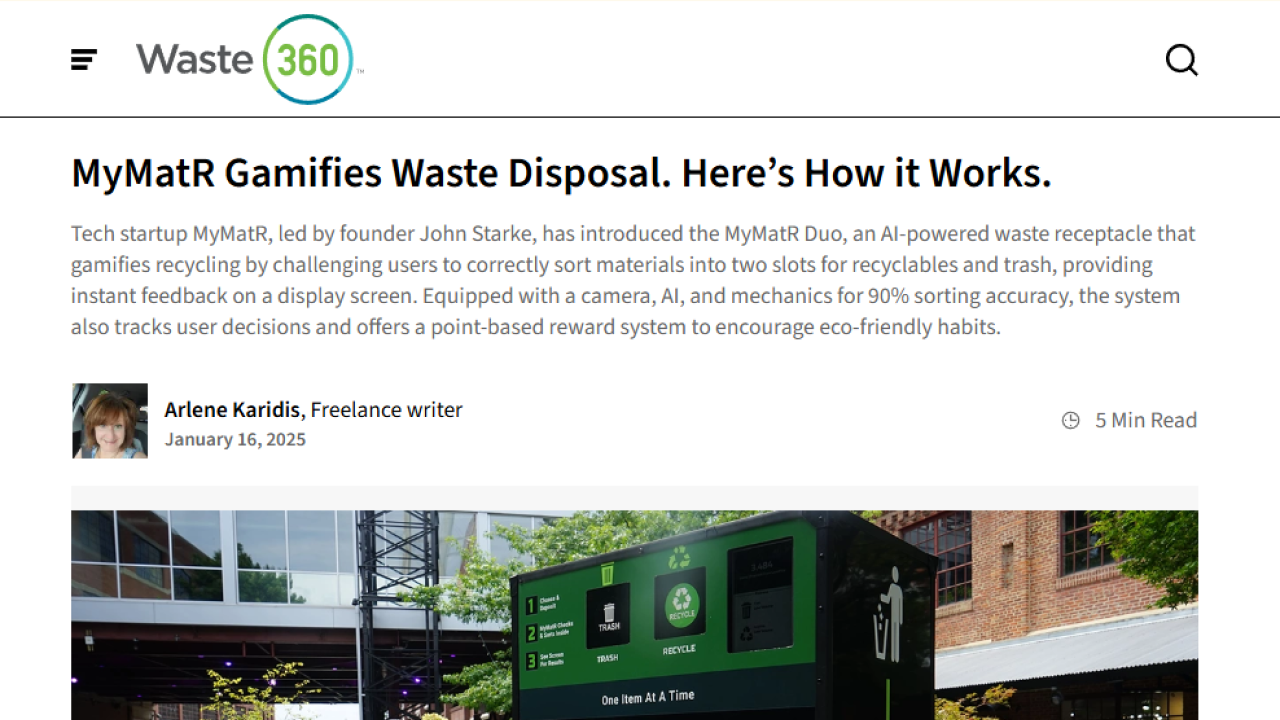 MyMatR Featured in Waste 360: Gamifying Waste Disposal with AI
