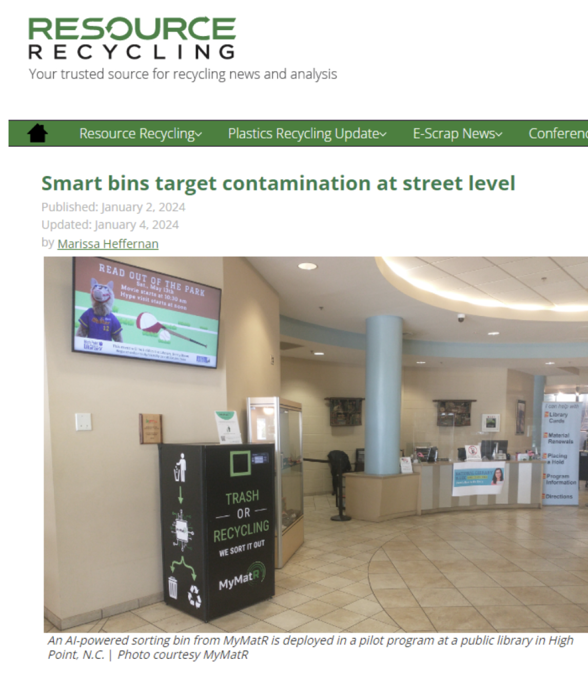 MyMatR Featured in Resource Recycling
